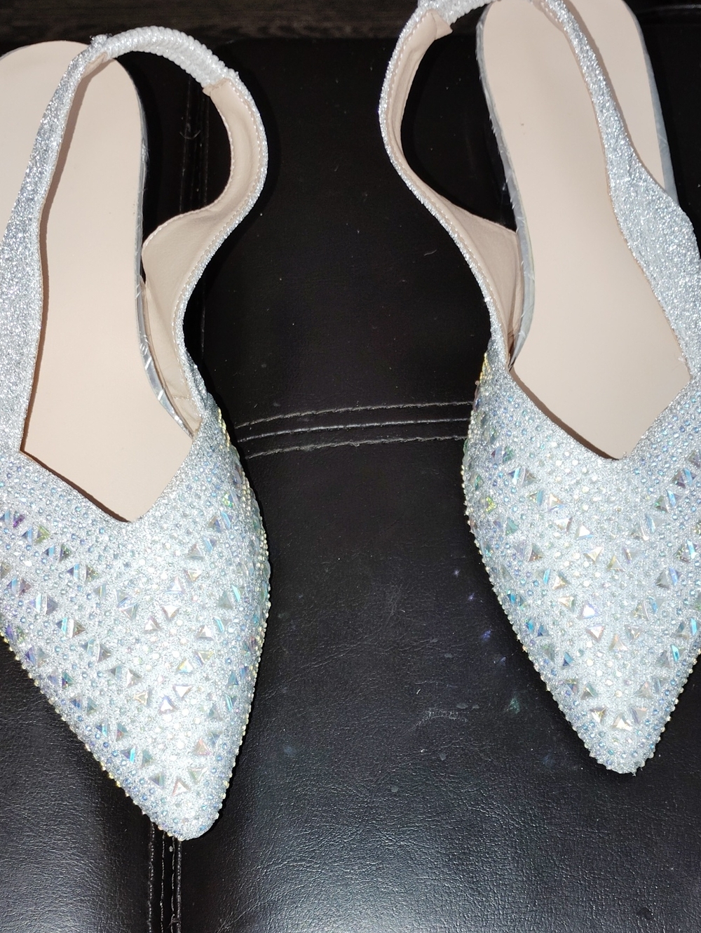 Embellished Silver Pointed Slingback Flats - Elegant Women's Shoes